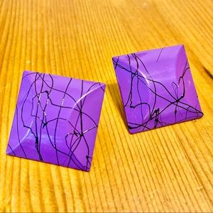 Vintage 80s Purple Geometric Chunky Metal Earrings